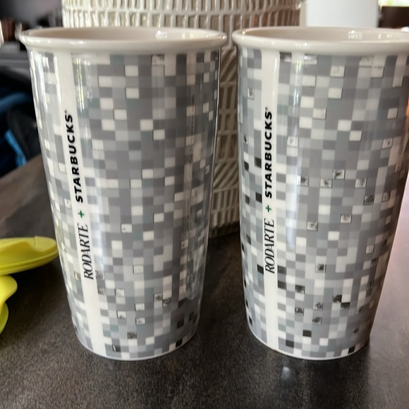 Starbucks Rodarte Ceramic Tumbler 12oz Pixel 2012 Travel Cup with Lid x 2 - Picture 2 of 4